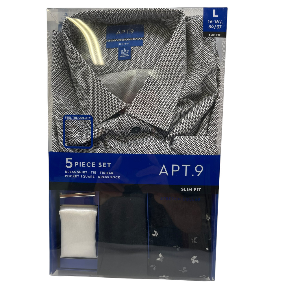 5 piece set dress shirt tie Tai bar pocket square dress socks SIZE 36/37 SLIM FT